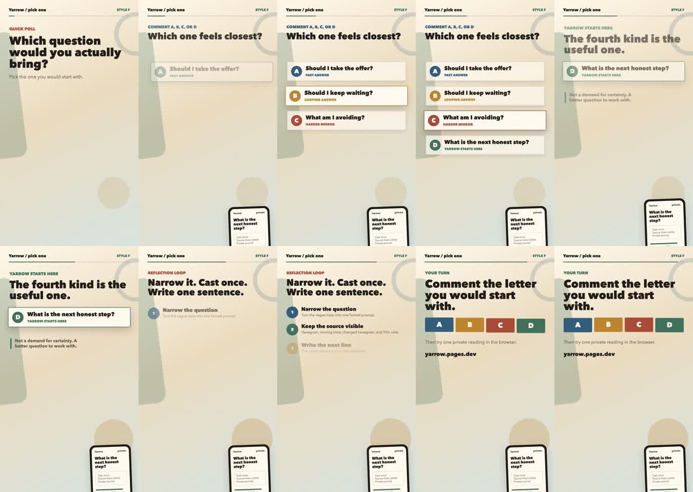 Contact sheet for the Yarrow Style F interactive poll video